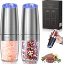 FORLIM Electric Salt and Pepper Grinder Set, Upgraded 4 Batteries, Automatic Pepper Grinder with LED Light, Adjustable Coarseness One Hand Operation, Stainless Steel,2 Pack (Sliver)