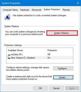 System Restore on Windows 10